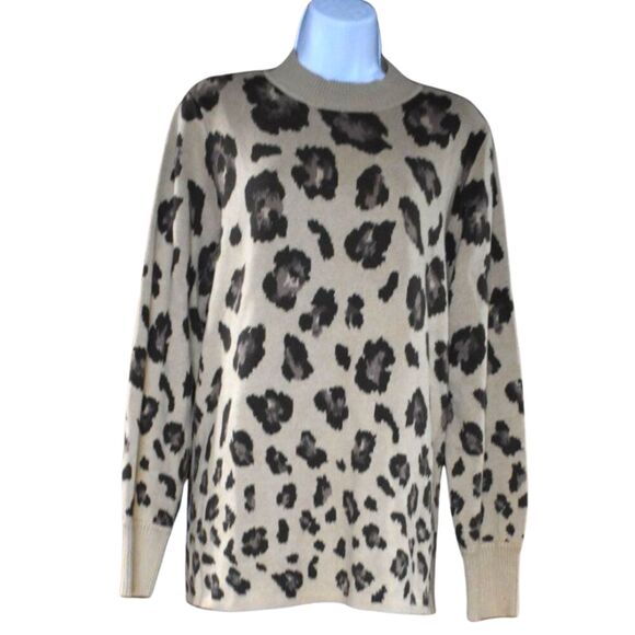 Isaac Mizrahi Leopard Knit Sweater Sz M Brown Oversized Animal Print Top - Picture 1 of 11